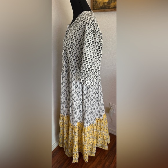 Ro’s Garden Anthropologie White and Yellow Printed Maxi Dress - Size Large - Picture 3 of 8